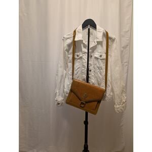 Bracciano Cognac Brown Pebbled Leather Crossbody Shoulder Bag Wallet Organizer